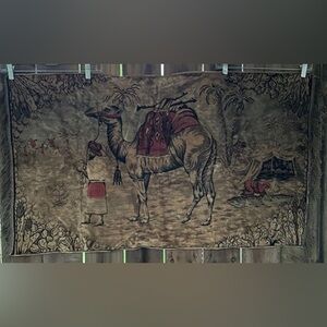 Vintage Tapestry CAMEL and DRIVER AT THE OASIS 44" x 25.5"